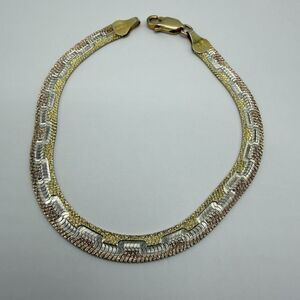 Milor 925 Sterling Silver Vermeil Reversible Herringbone Bracelet 7” 5.6g
